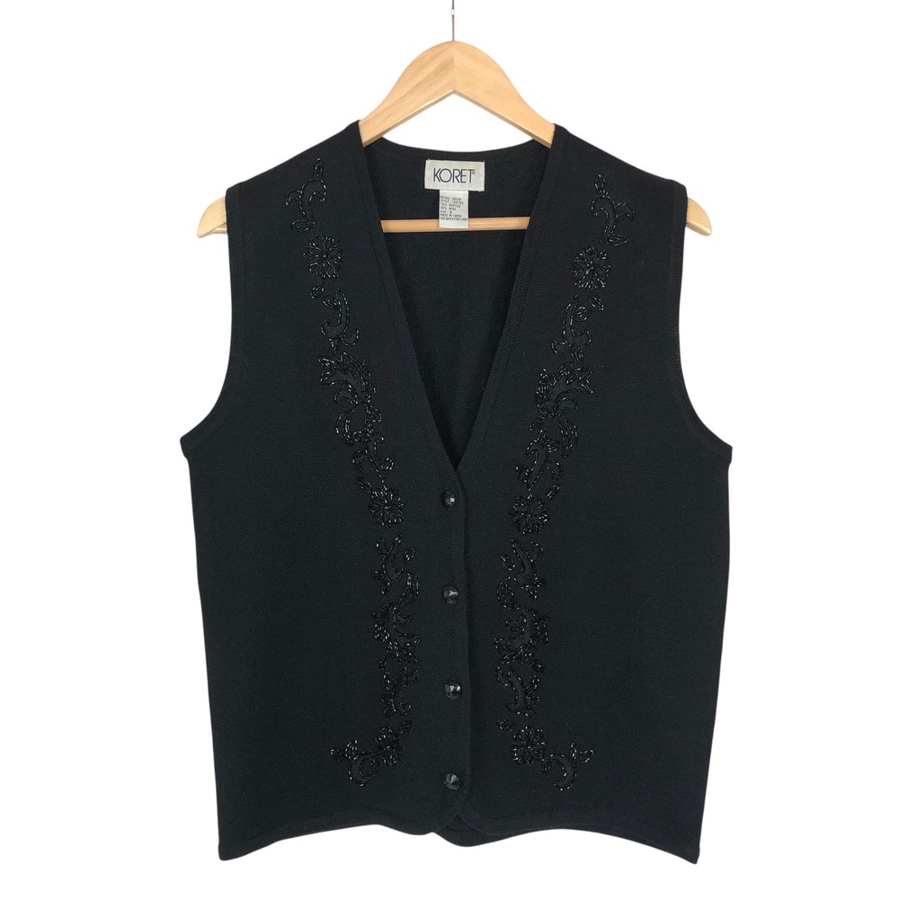 Vintage Koret Beaded Embellished Knit Vest Wool Blend Small Formal Retro 90s